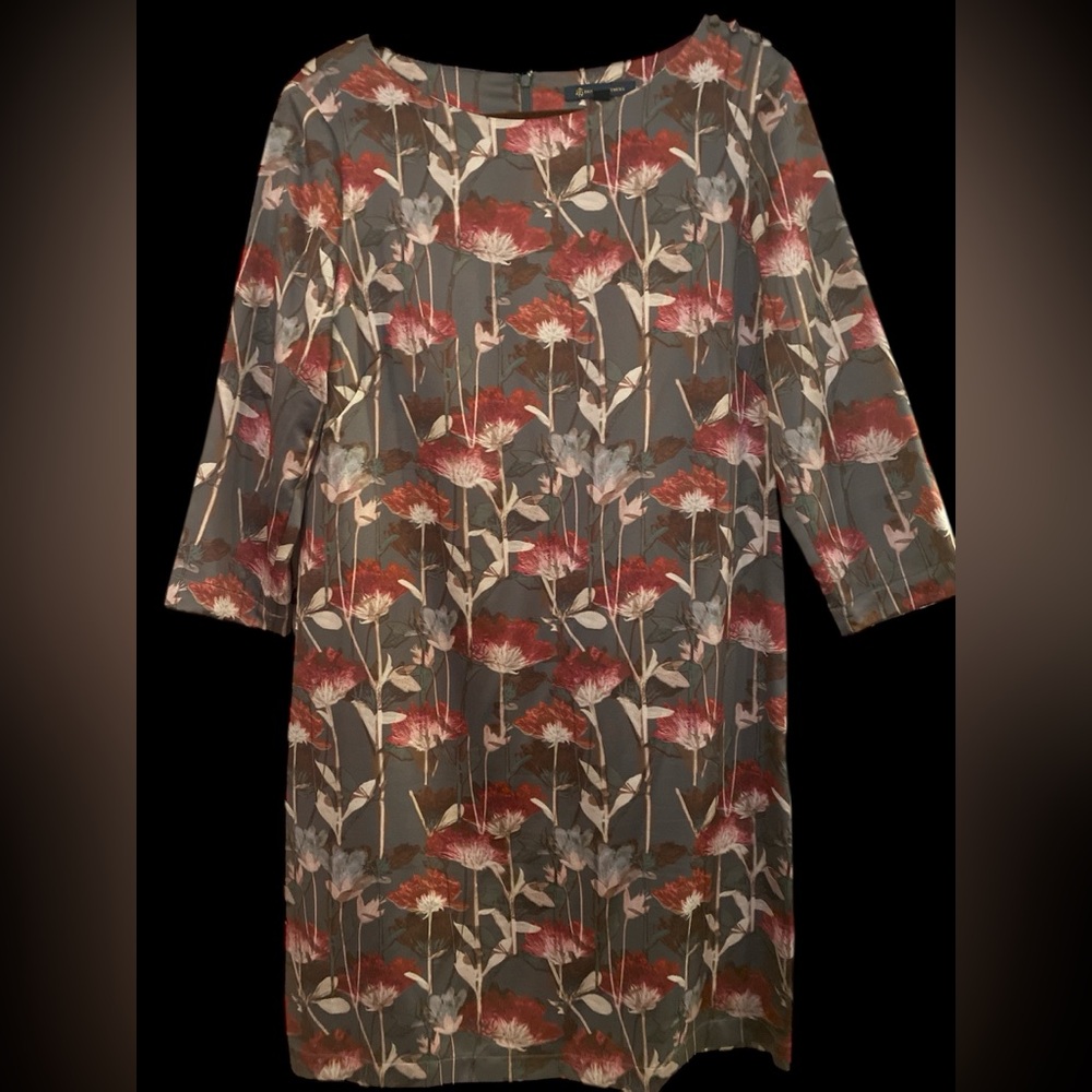 Brooks Brothers Womens Floral Knee Length Dress Size 12 Quarter Sleeve Boat Neck
